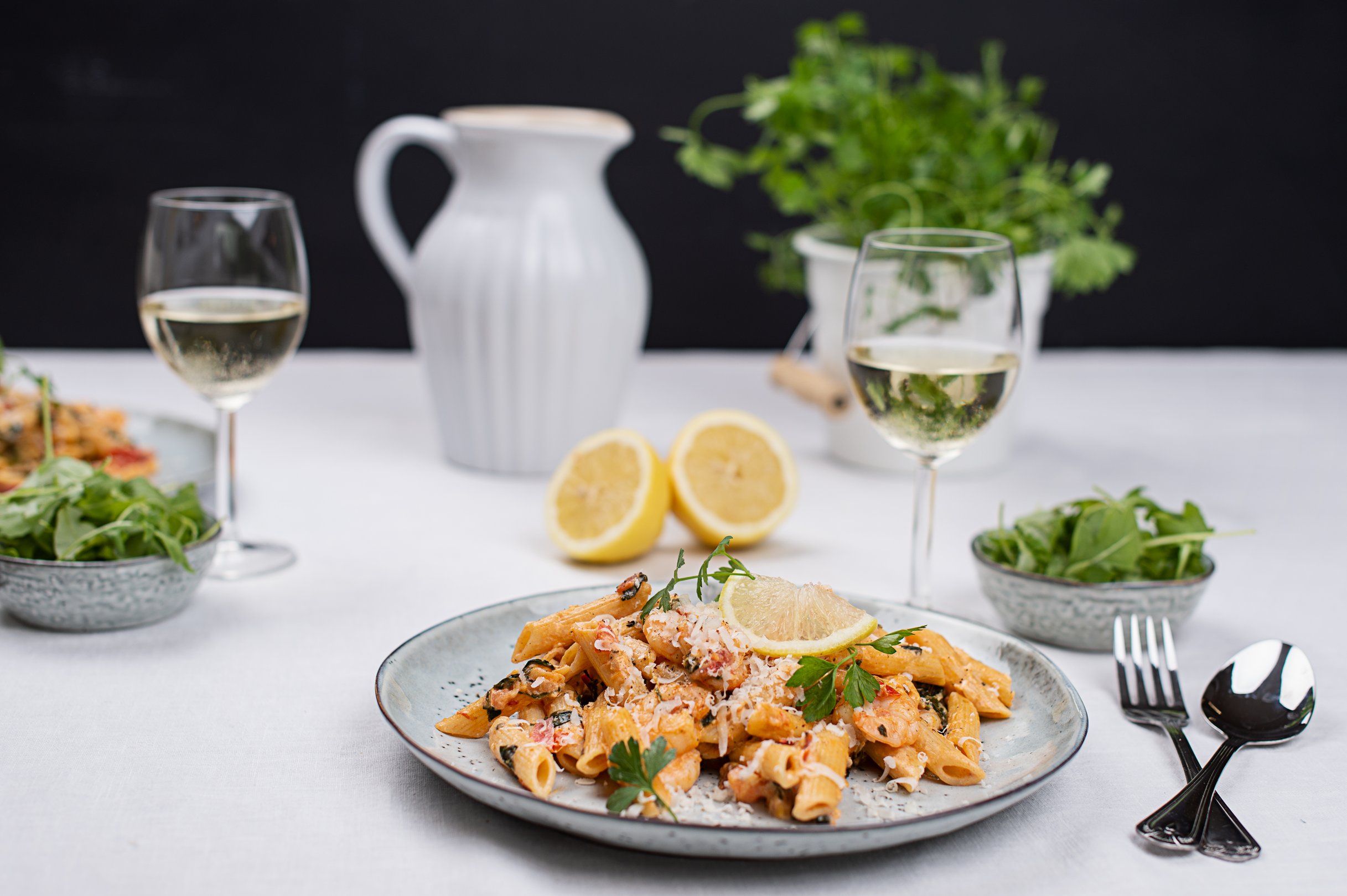 Frischkäse-Pasta mit Garnelen