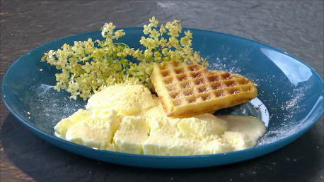 Sebstgemachtes Eis mit Waffeln