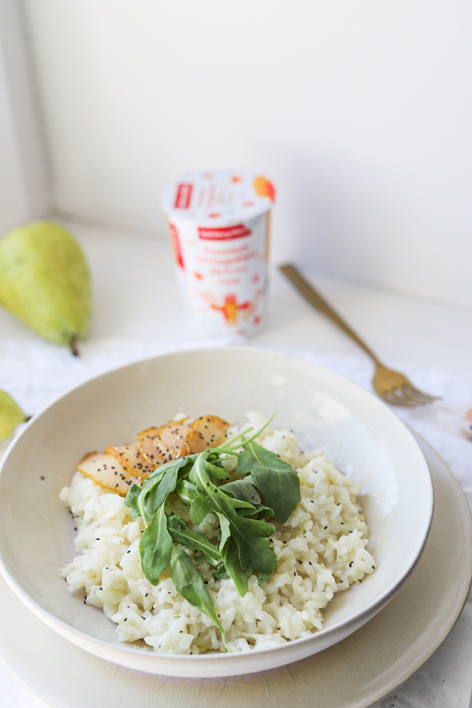 Bergkäse Risotto mit karamellisierten Birnen