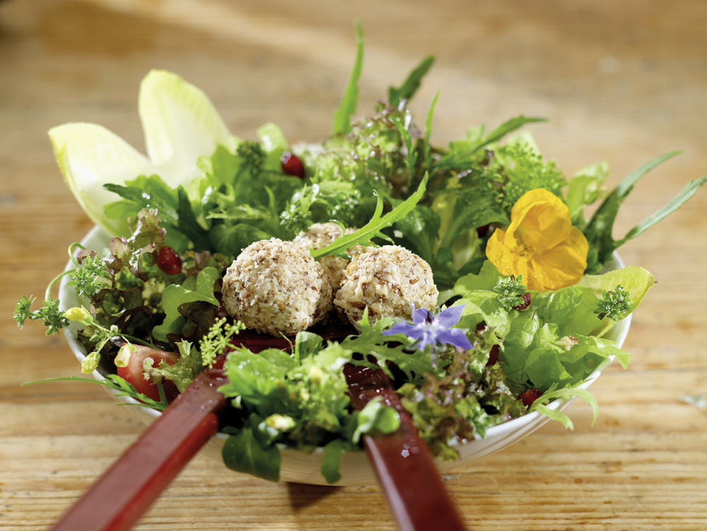 Salat mit Topfenbällchen
